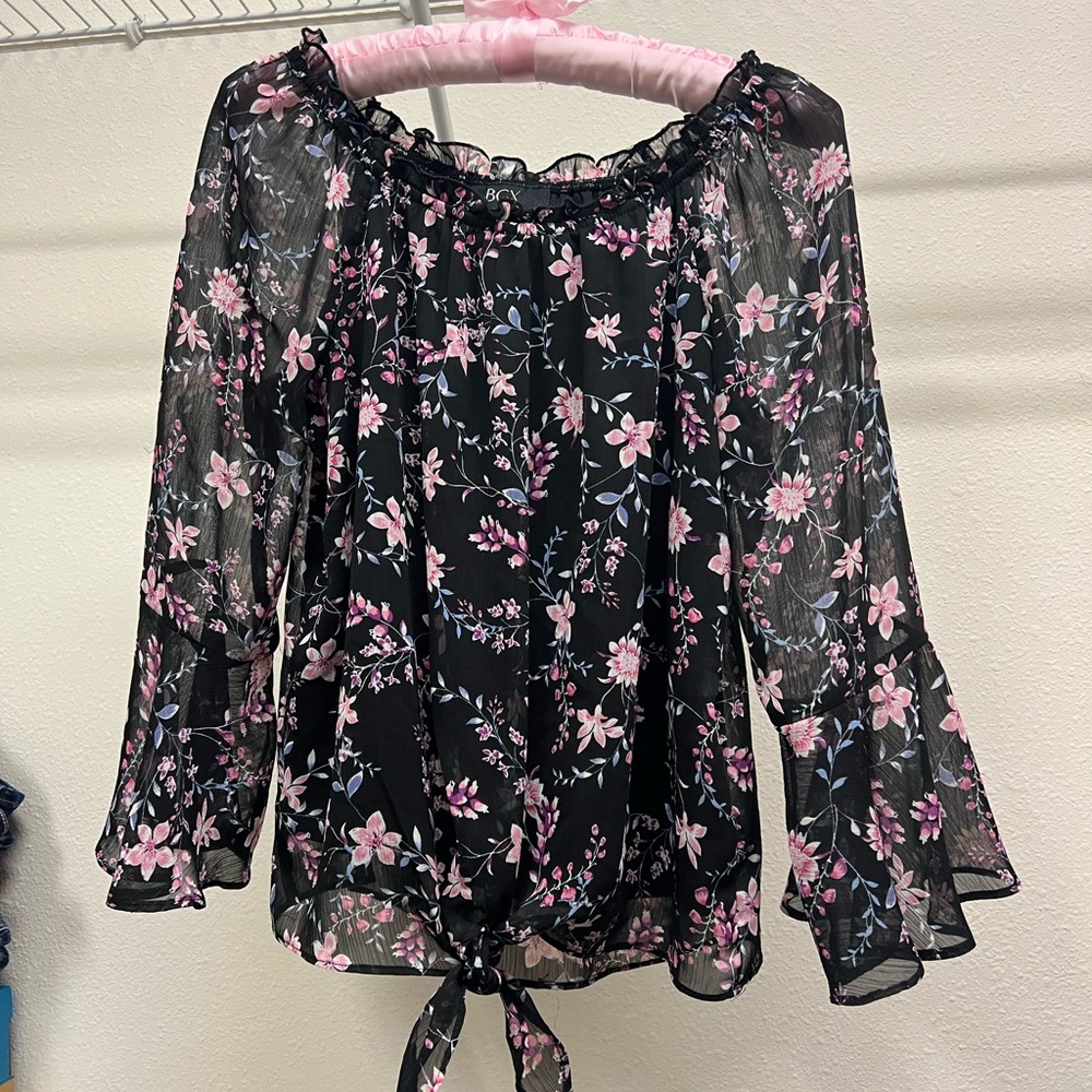 BCX Black and Pink Floral Blouse